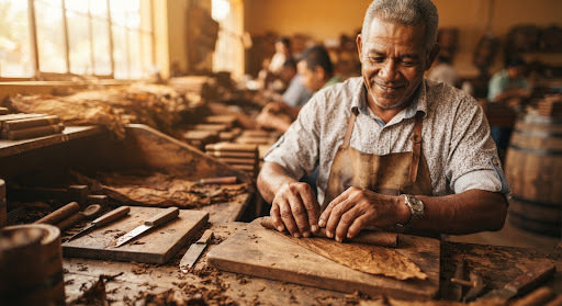 Master torcedor rolling long-filler cigars at Depuros Fabrica in Danlí Honduras